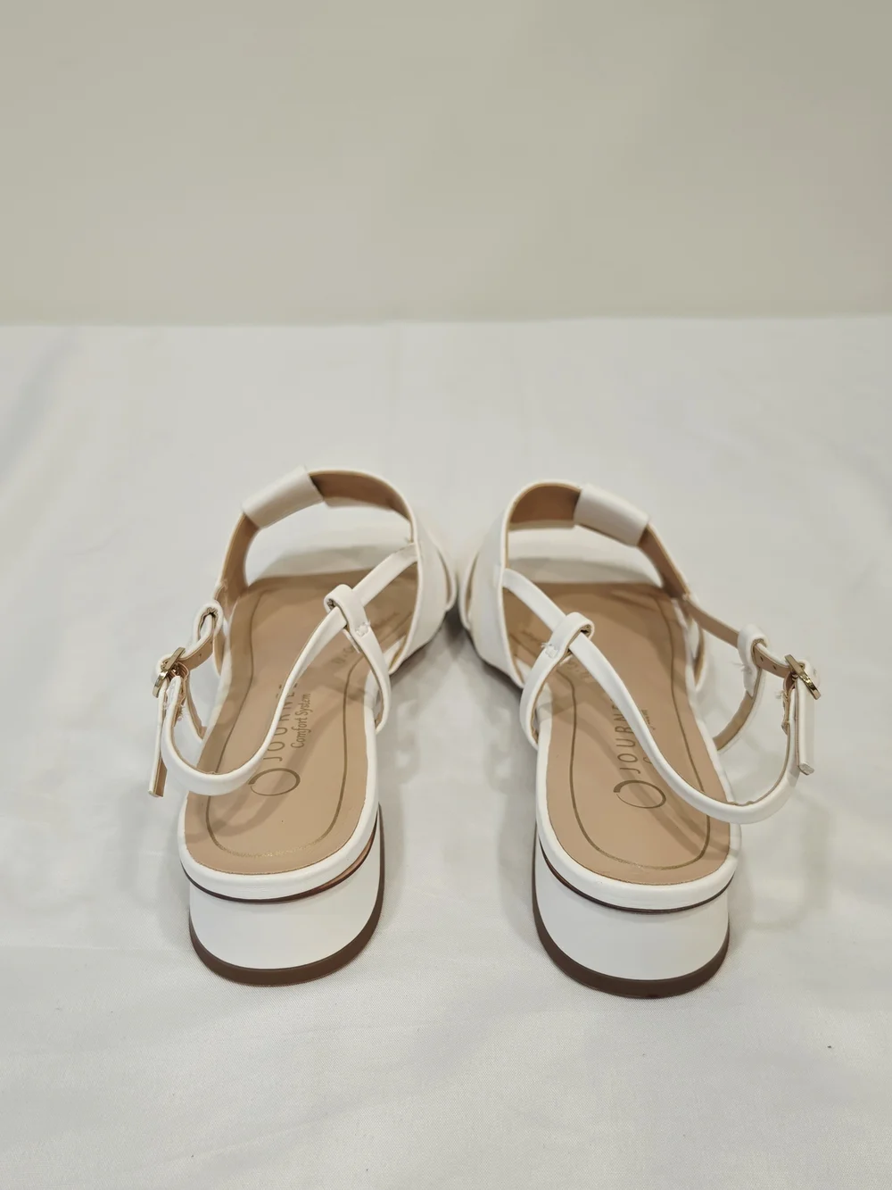 Journee Collection Tabatha White Woven-Strap Square Toe Slingback Sandals